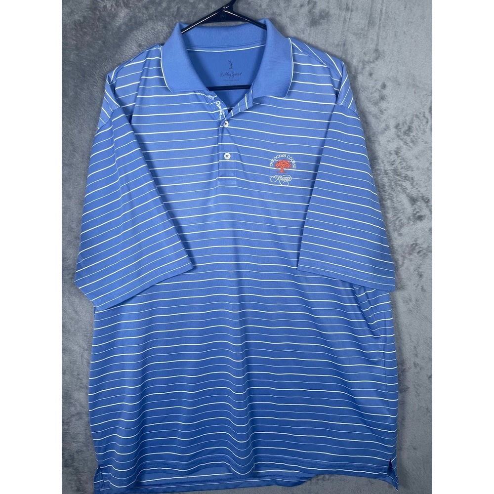 Bobby Jones Kiawah Island Ocean Course Golf Polo Shirt Mens XL Blue White Stripe